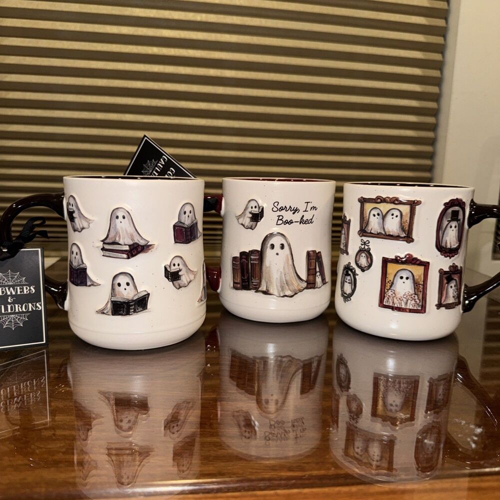👻 New Cobwebs & Cauldrons 👻 Sorry I’m Boo-ked Ghost Halloween Mug - Set of 3